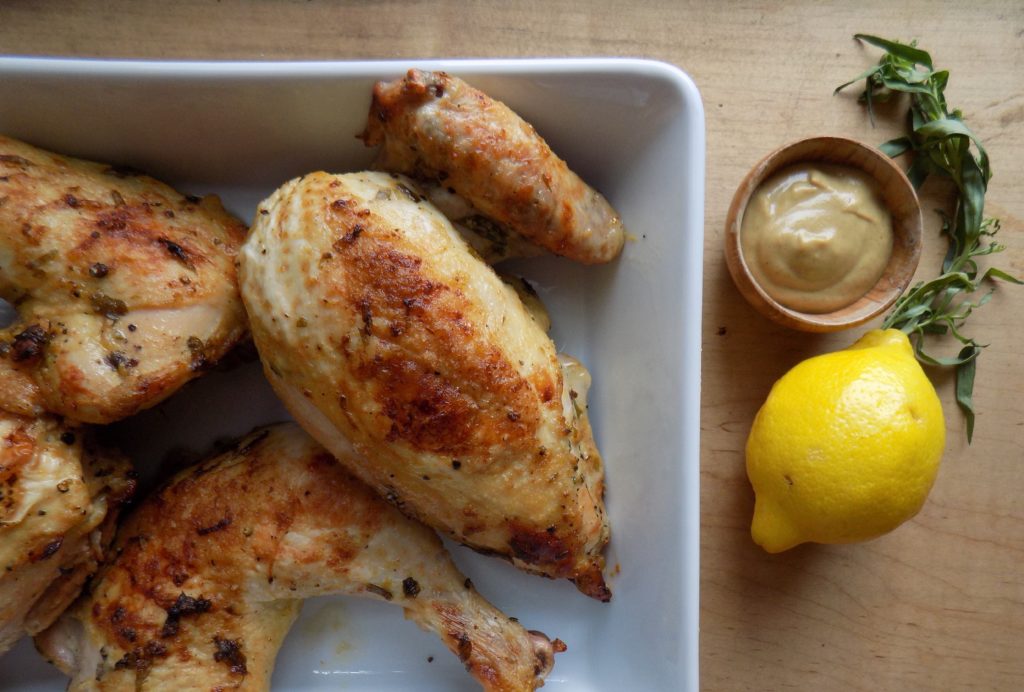 TARRAGONMUSTARD ROAST CHICKEN WITH DOUBLE PEA AND RADISH SALAD Crate